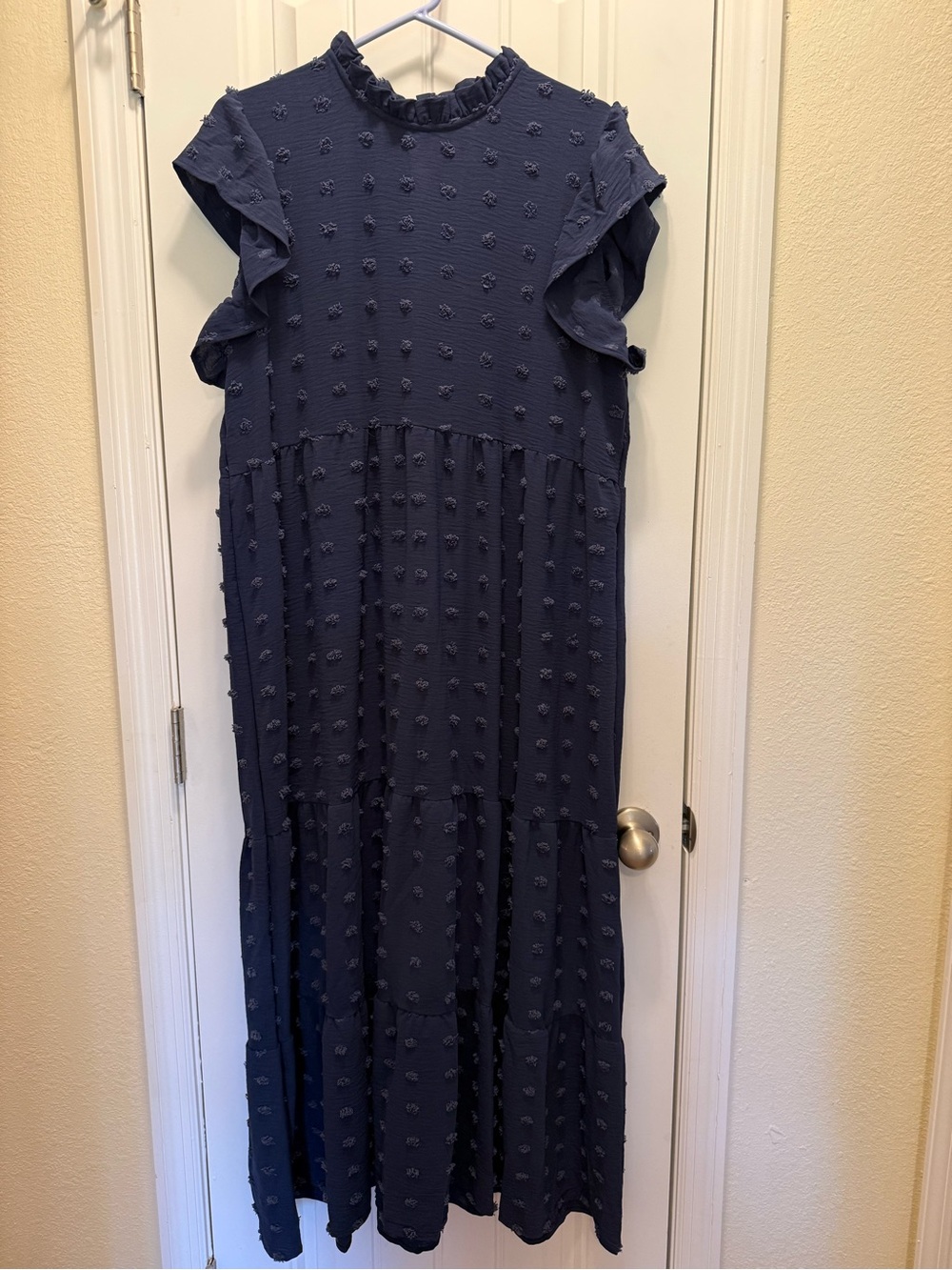 Women's Navy Ruffle Sleeve Midi Dress